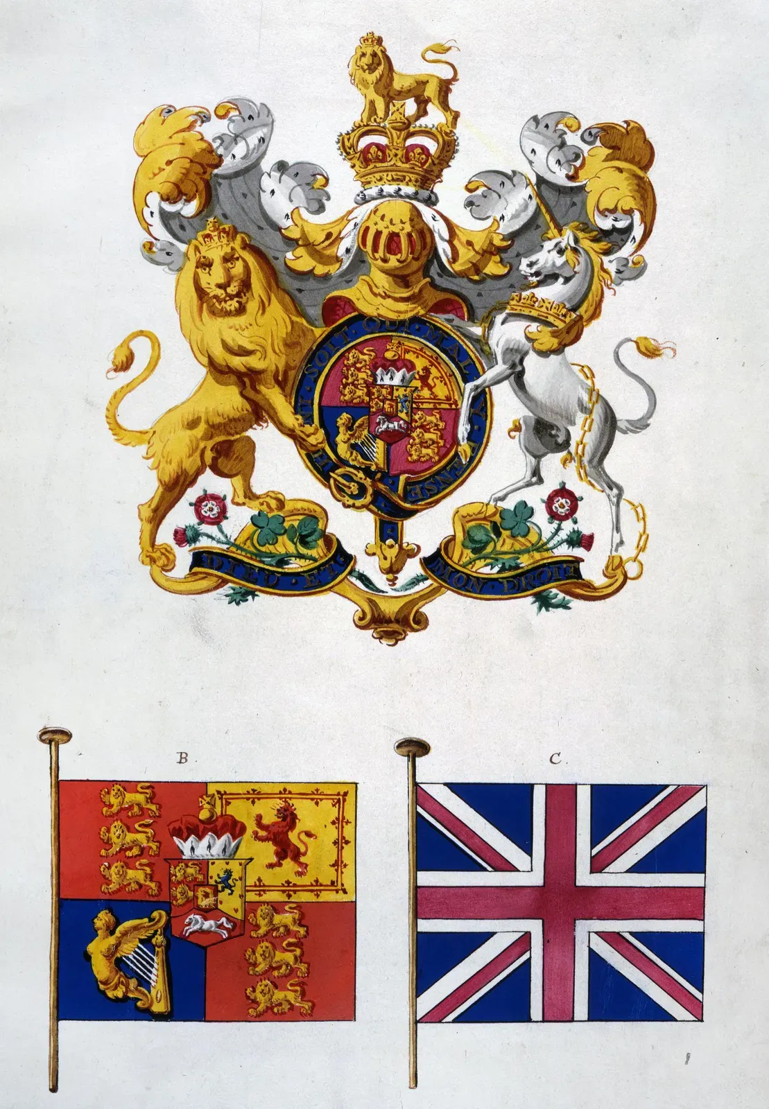 Order in Council of 5th November 1800, illustrating the new arms, flag, and royal standard of the United Kingdom of Great Britain and Ireland