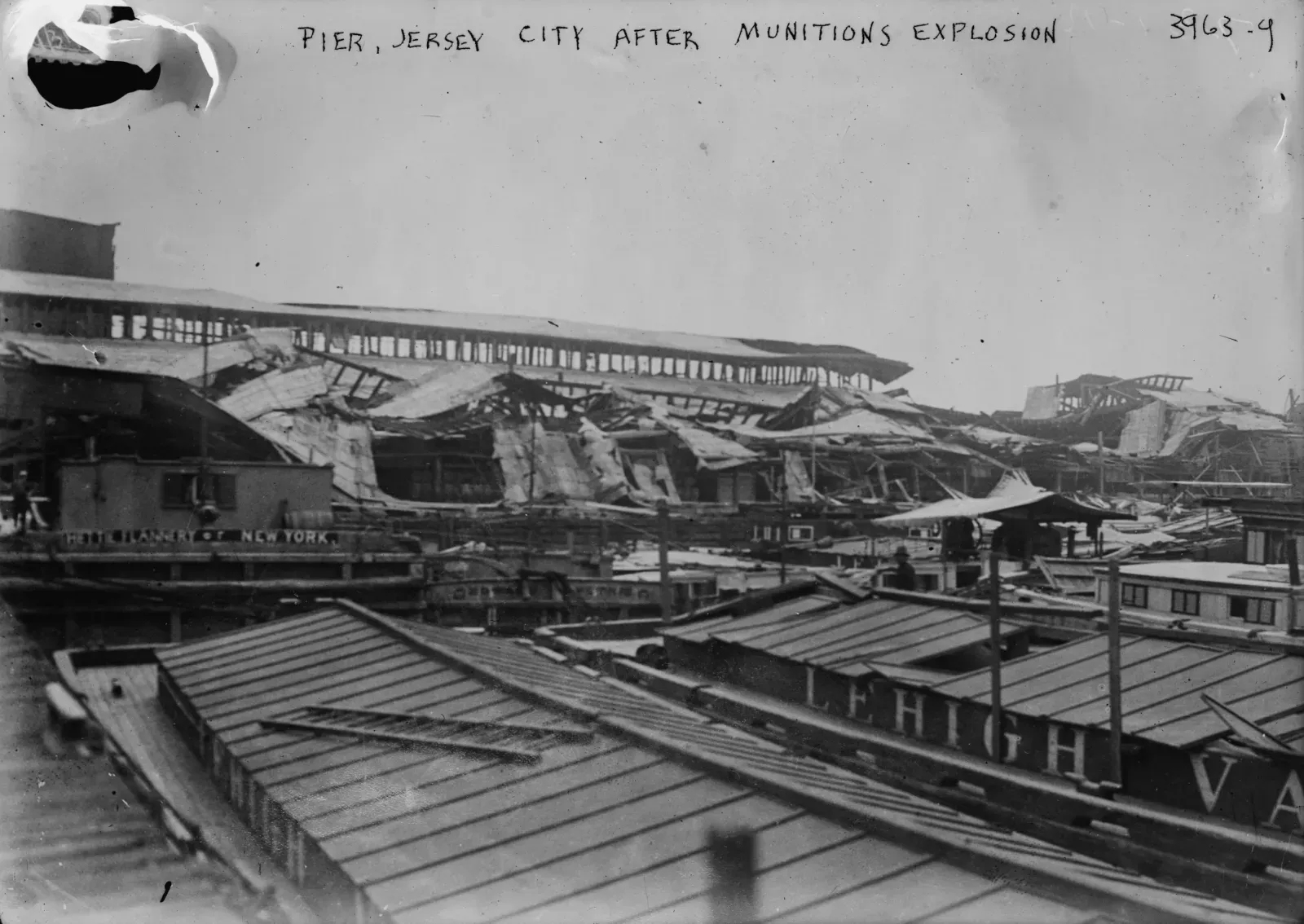 Wrecked pier at Black Tom Island, Jersey City, after the munitions explosion of 30 July 1916