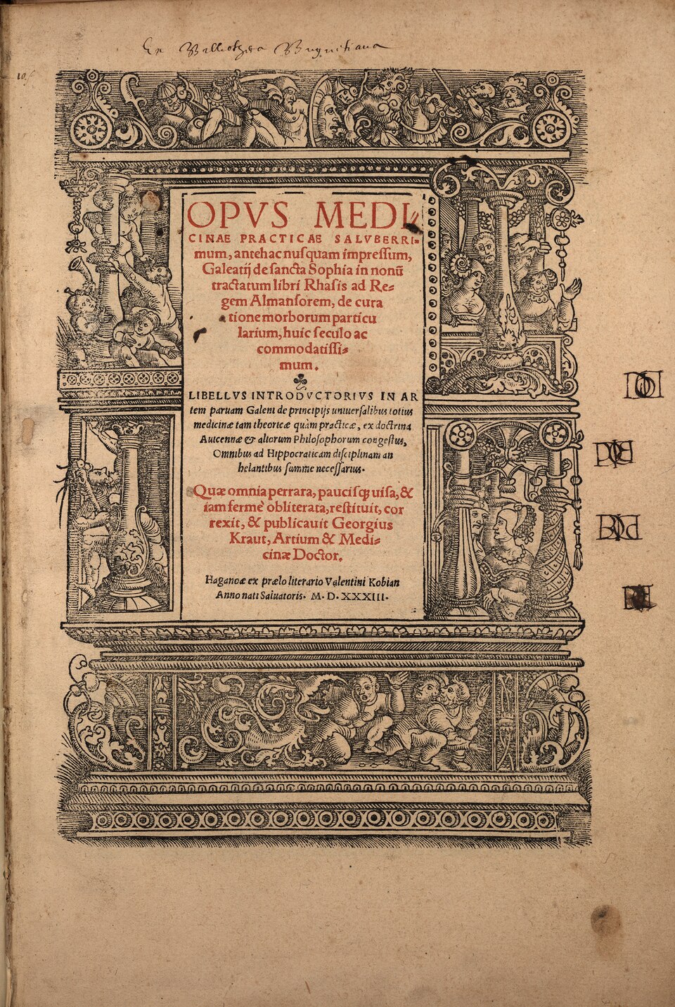 Title page of Galeazzo di Santa Sofia's Opus medicinae practicae saluberrimum, published posthumously in 1533