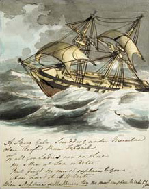 Sketch of HMS Clio, the brig-sloop that reasserted British sovereignty over the Falkland Islands in 1833, drawn aboard by Cmdr. William Farrington, c. 1812